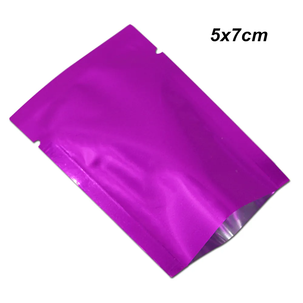 5x7cm紫色の開いた上部アルミホイルの食品グレードのヒートシール真空食品サンプル袋マイラーホイル真空ヒートシール食品貯蔵梱包ポーチ