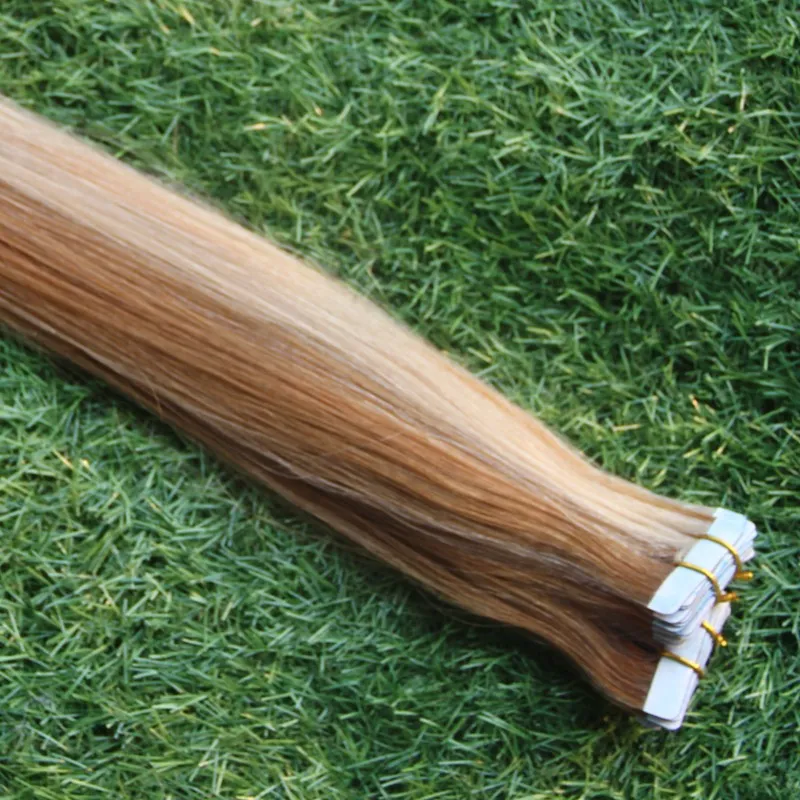 P27 / 613 Blonde Rechte Tape Hair Extensions 40 Stuks Tape in Human Hair Extensions 40pc Breng lijmhuid inslagband aan