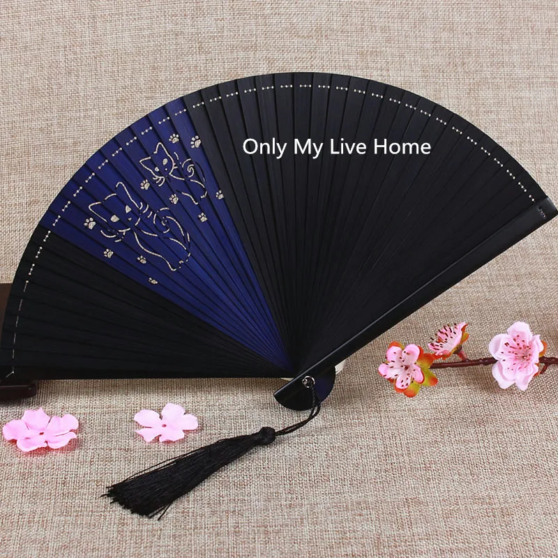 Mini Bambu El Fan Püskül Saf Tüm Bambu Patchwork Taşınabilir Japon Fan Bayanlar Katlanır Hayranları için Düğün Hediyesi Fan Dekorasyon