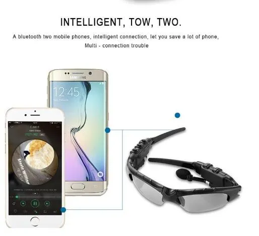 HBS-368 Lunettes de soleil Casque Bluetooth Lunettes d'extérieur Écouteurs Musique avec microphone Stéréo Casque sans fil pour iPhone Samsung Bleu 2019