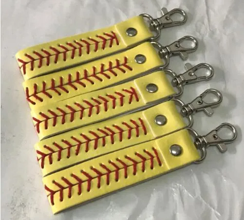 Hela Sport Seamed Lace Läder Nyckel Kedja Sillben Softball Baseball Snabb Pitch Baseball Stitch Keychain Bag Tillbehör Hot Selling