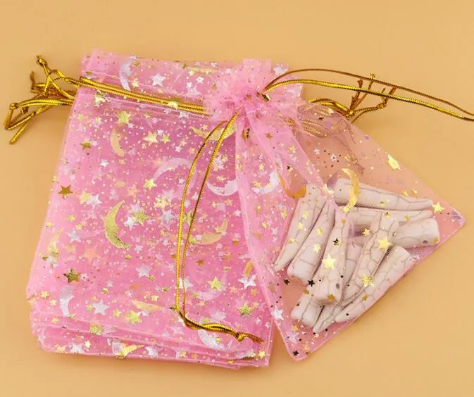 bronzing yarn bags Gift Jewelry bags Stars Moon Earrings Bracelet storage bag Colourful gauze bags 9 * 12CM