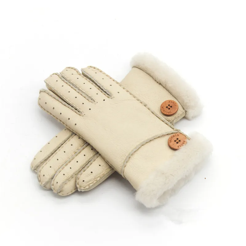 Atacado-ﾠ Novas luvas de couro femininas de inverno quente de lã real 100% frete grátis
