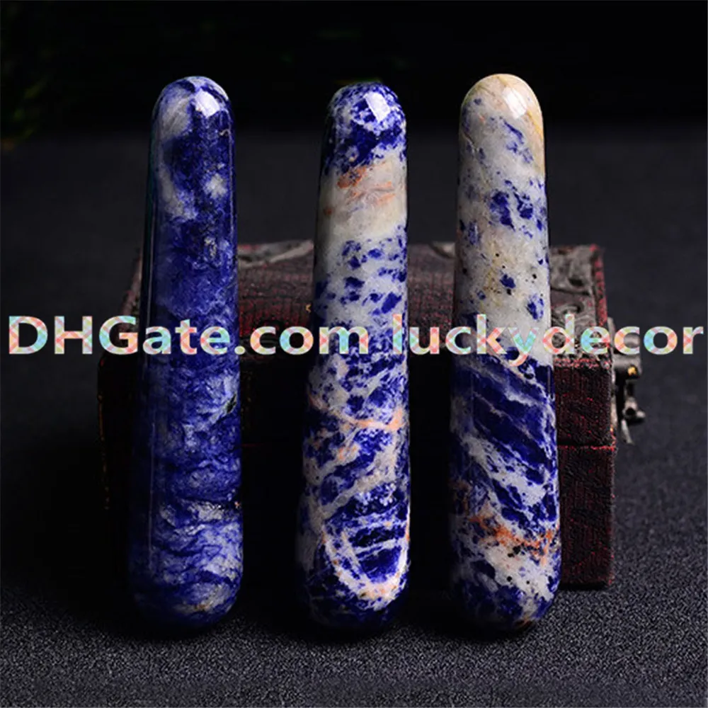 5Pcs Sodalite 110MM All Natural Gemstone Rock Crystal Massage Wand Hand Polished Smooth Blue Sodalite Stone Round Ended Acupoint Point Stick