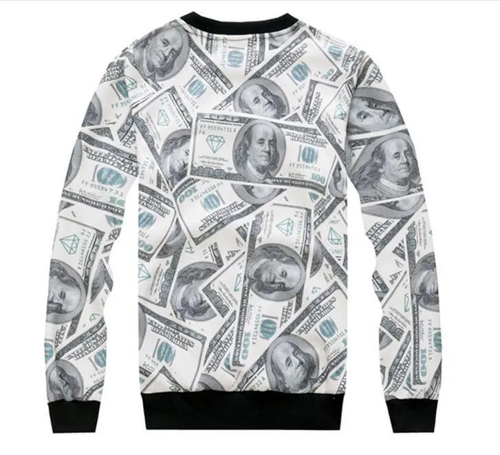 3D US dollar printing men tracksuits with hood pullover casual runing tracksuits2012083