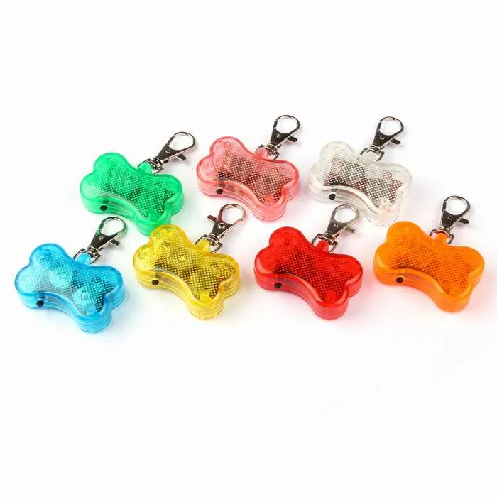 Bone design LED pendentif chiot sécurité nuit Light-Up Dog Keychain Tags pendentif beaucoup de couleur pour votre choisir