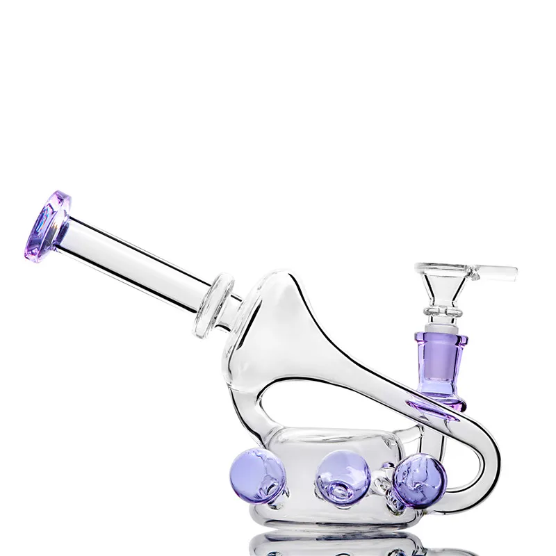 Nargile Mini Dab Rig Recycler Serin Cam Bong Bubbler Boru Mor Ball ile 5.5 inç