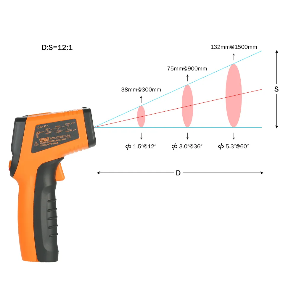 Freeshipping 12: 1 LCD-skärm IR-infraröd digital temperatur termometermätare Pyrometer Imager + Bakgrundsbelysning -50-600 grader