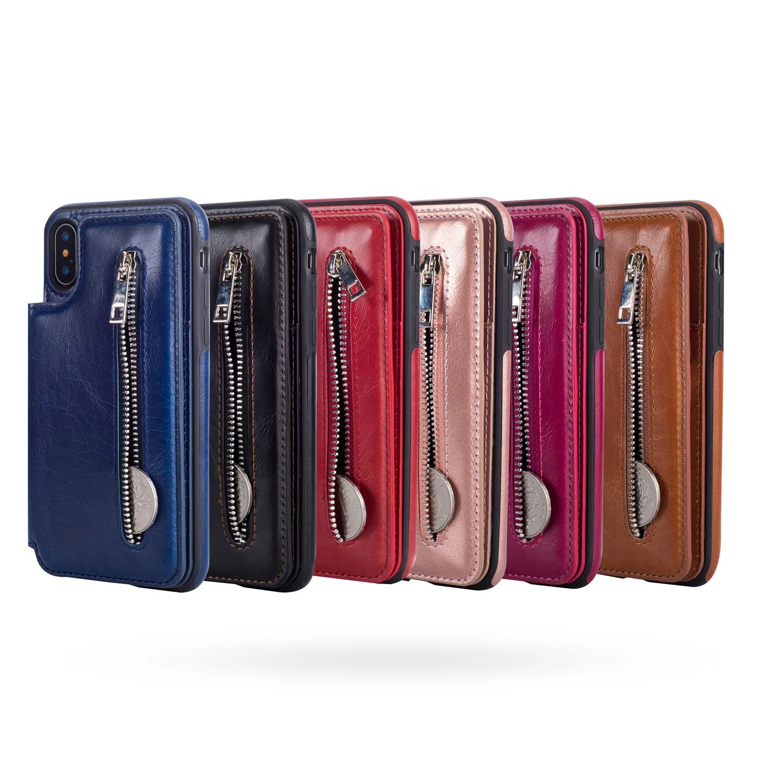 Nuova custodia per telefono cellulare multifunzione con cerniera per iPhone XS Max cover posteriore in pelle per iPhone x/xs max xr 8 7 6.