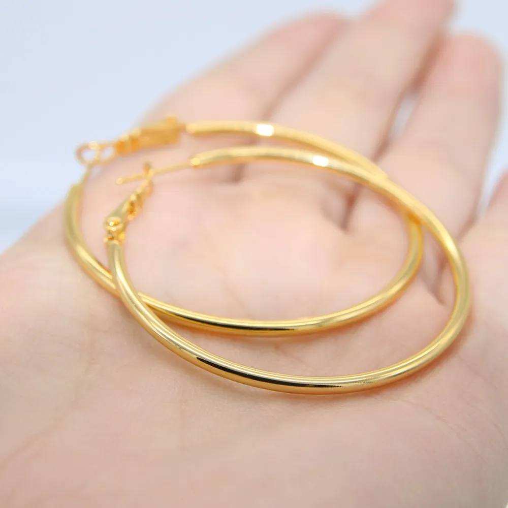Simple Style Fashion Round Huggie 18K Yellow Gold Filled Smooth Circle Hoop Earrings For Women Mother's Gift