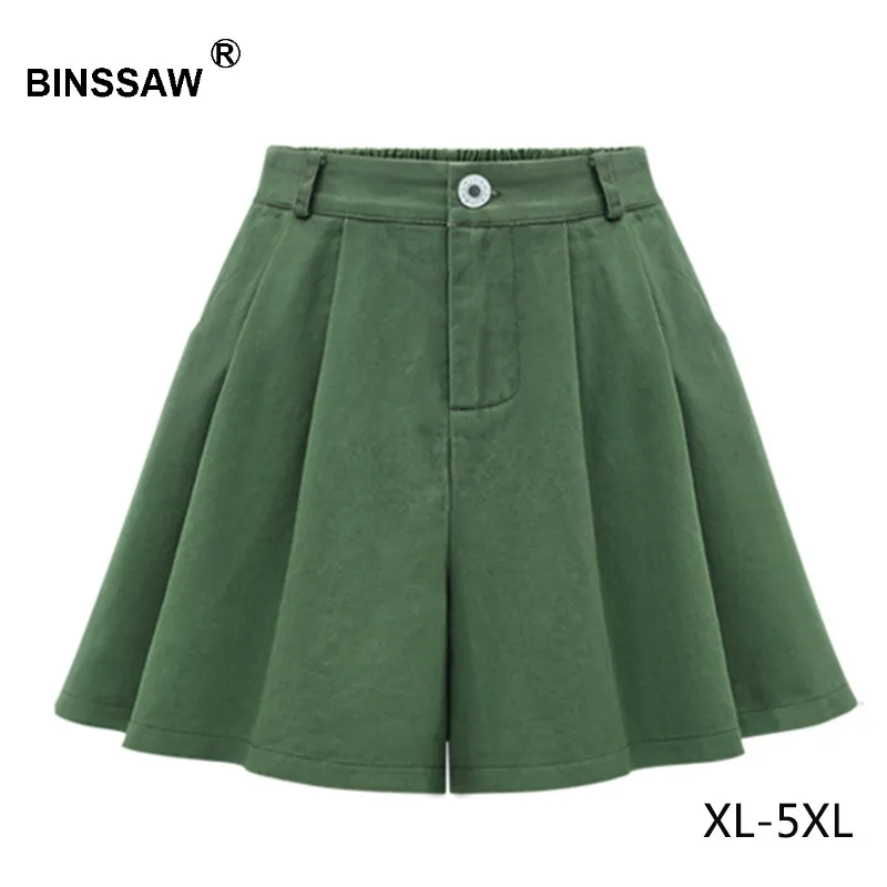 Mädchen Hy Plus Größe Frauen Shorts Hohe Taille Elastische Casual Grün Shorts Röcke Breite Bein Denim Große 4xl 5xl