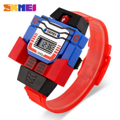 2018 Skmei Kids Led Fashion Digital Children sehen Cartoon Sports Uhren Roboter -Transformation Toys Jungen Armbanduhren beweglich 3982925