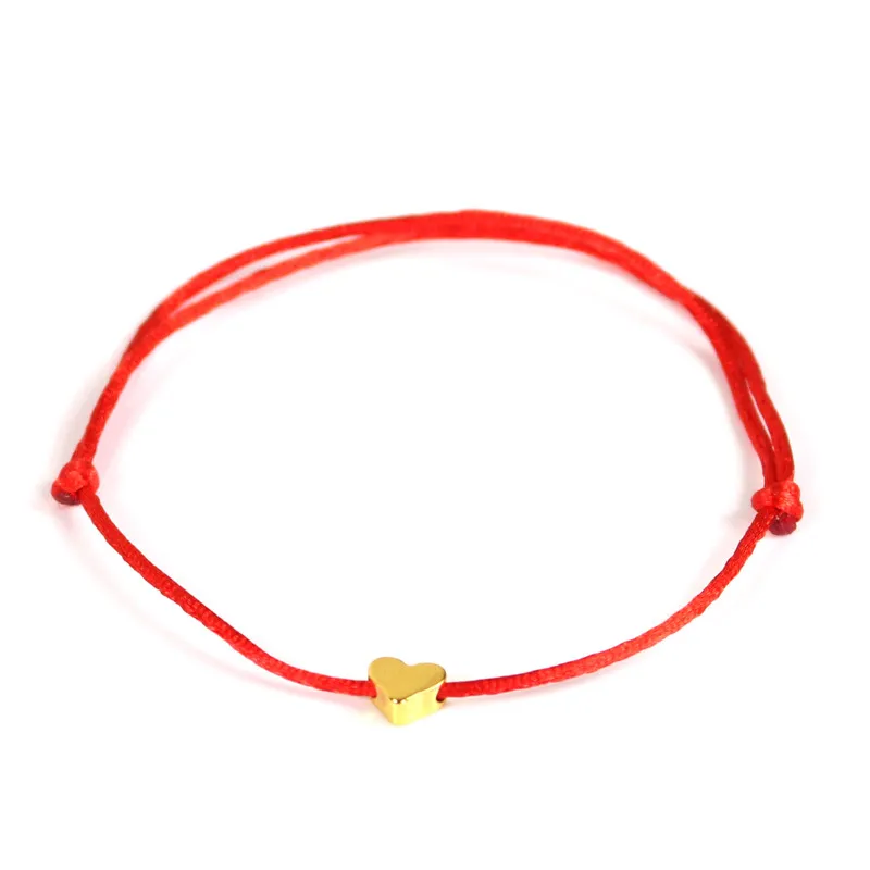 Braccialetto con ciondolo a forma di cuore con croce dorata fortunata per donne, bambini, braccialetti fatti a mano regolabili con cordino rosso, gioielli fai da te