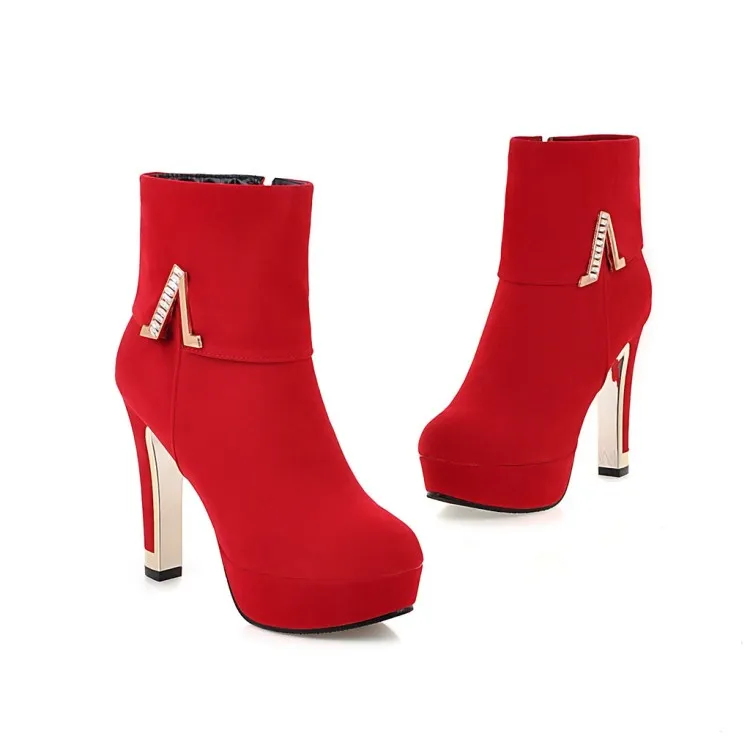 Plus storlek 34 till 40 41 42 43 Mode Kvinnor Bröllopsstövlar Red Beige Black High Heels Shoes Synthic Suede