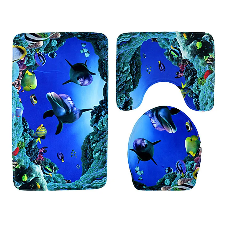 2018 Anti Slip Bath Mats Tapis de salle de bain Ocean sous-marin World Toilet Mat tapis couvercle Couvercle de toilette Mats de salle de bain 6677617