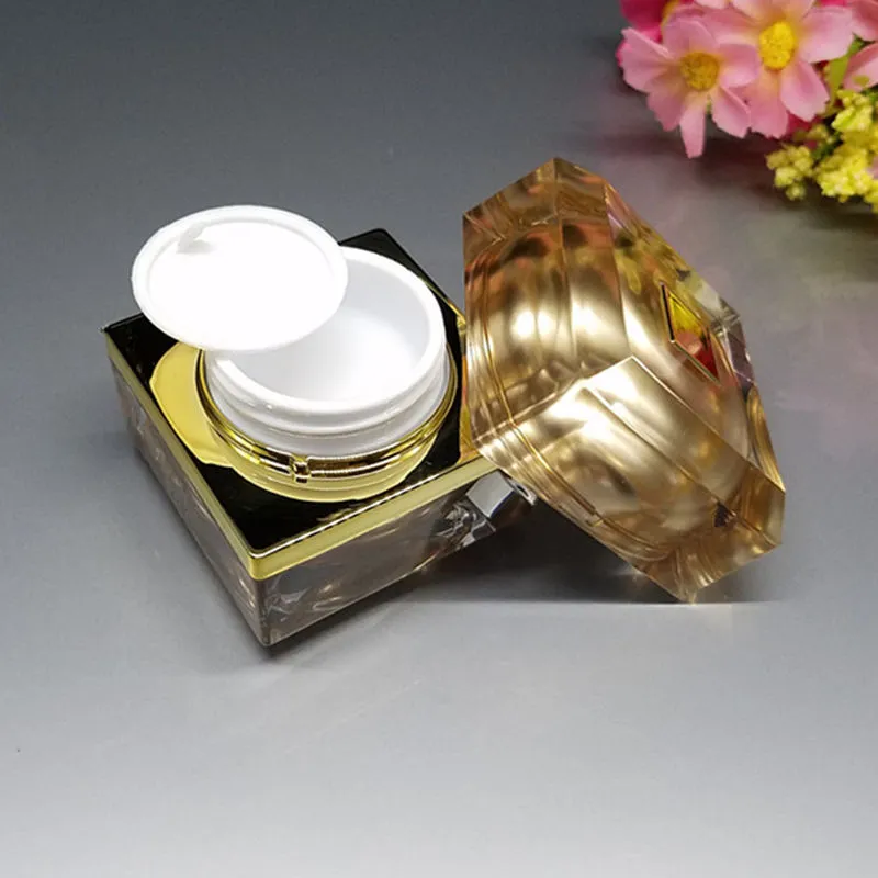 15/30/50g 20ml 40ml 60ml Acrylic Cream Jar Gold Cap Empty Cosmetic Bottle Container Jar Square Lotion Pump Bottle F20173579