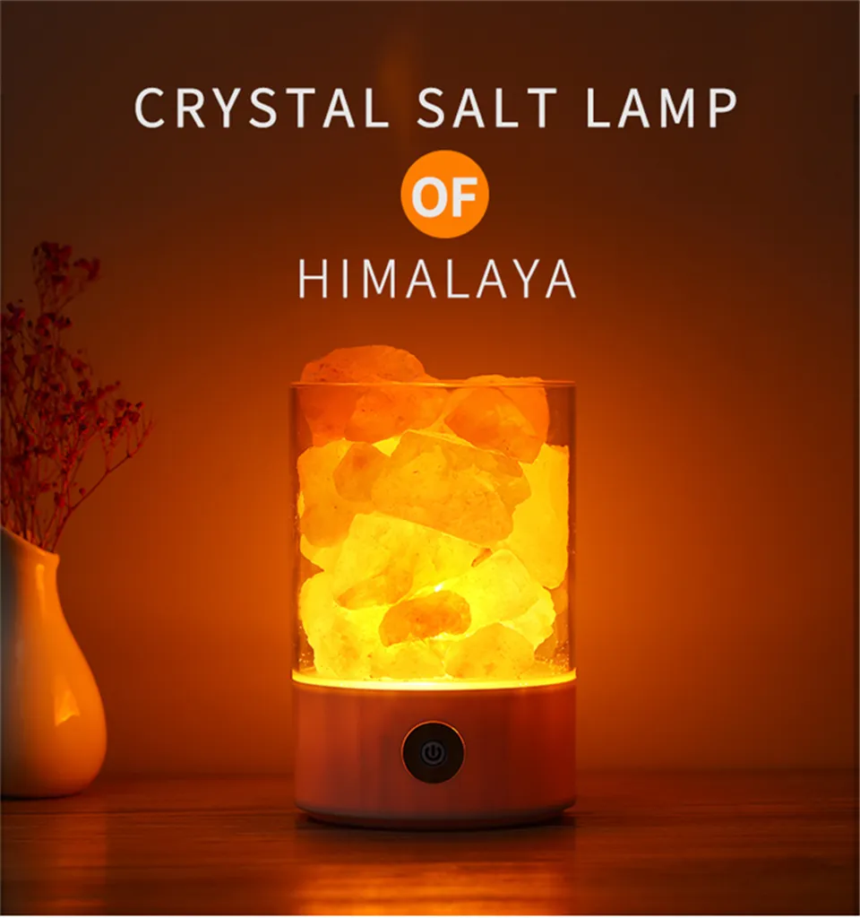 USB Salt Lamp Draagbare Ontwerp Kleurrijke Veranderende Crystal Light Natural Himalayan Touch Schakelaar Helderheid Verstelbare Slaapkamer Nachtlampje