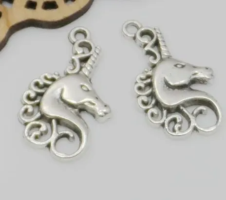 Heiße 100 stücke Vintage Silber Zink-legierung Einhorn Pferd Charms Halskette Anhänger Für Schmuck Machen 26x15mm