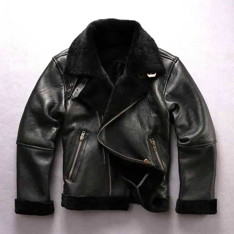 двухлобный меха куртки avirexfly кожаные куртки ягненка меховой воротник мужчины мотоцикл кожаные куртки для продажи косой молнии