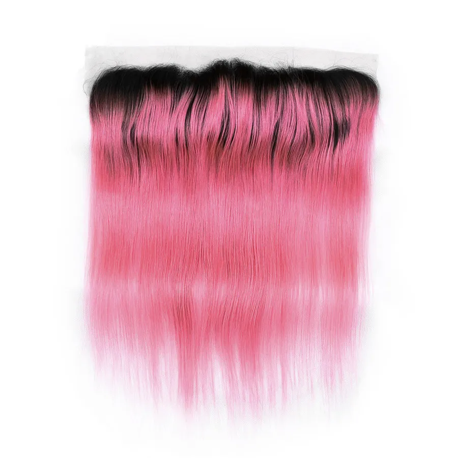 8a qualità capelli rosa 3 pacchi con Pizzo Frontale Seta Capelli lisci umani tesse con pizzo frontale malesi del Virgin dei capelli con Pizzo frontale