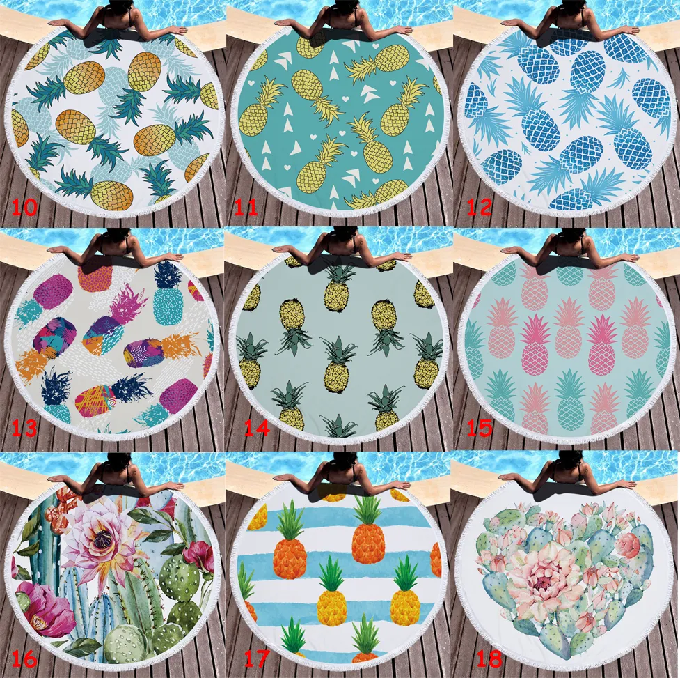 150cm Microfiber Round Beach Towel Thick Soft Super Absorbent Tassel Towels Summer Fruit Pineapple Beach Bath Towels Tapestry 31 Designs