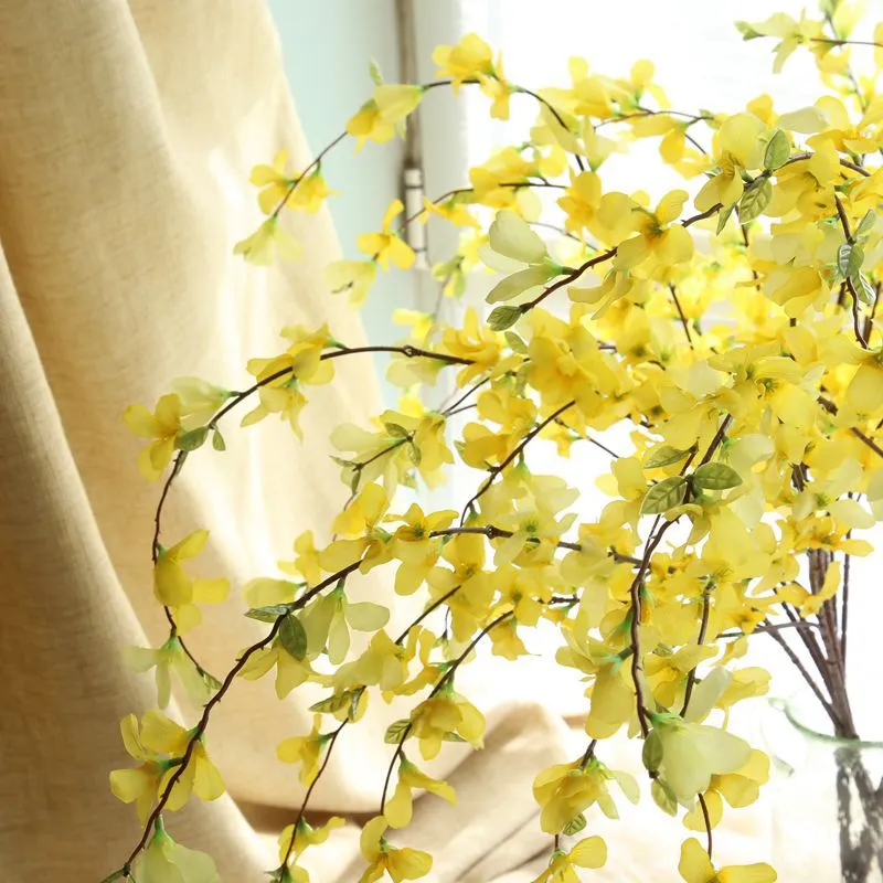 Estilo Rural europeu Amarelo de seda Dança Senhora Orquídea 104 CM flores Artificiais Flor Do Chão Para O Casamento / decoração Da Casa