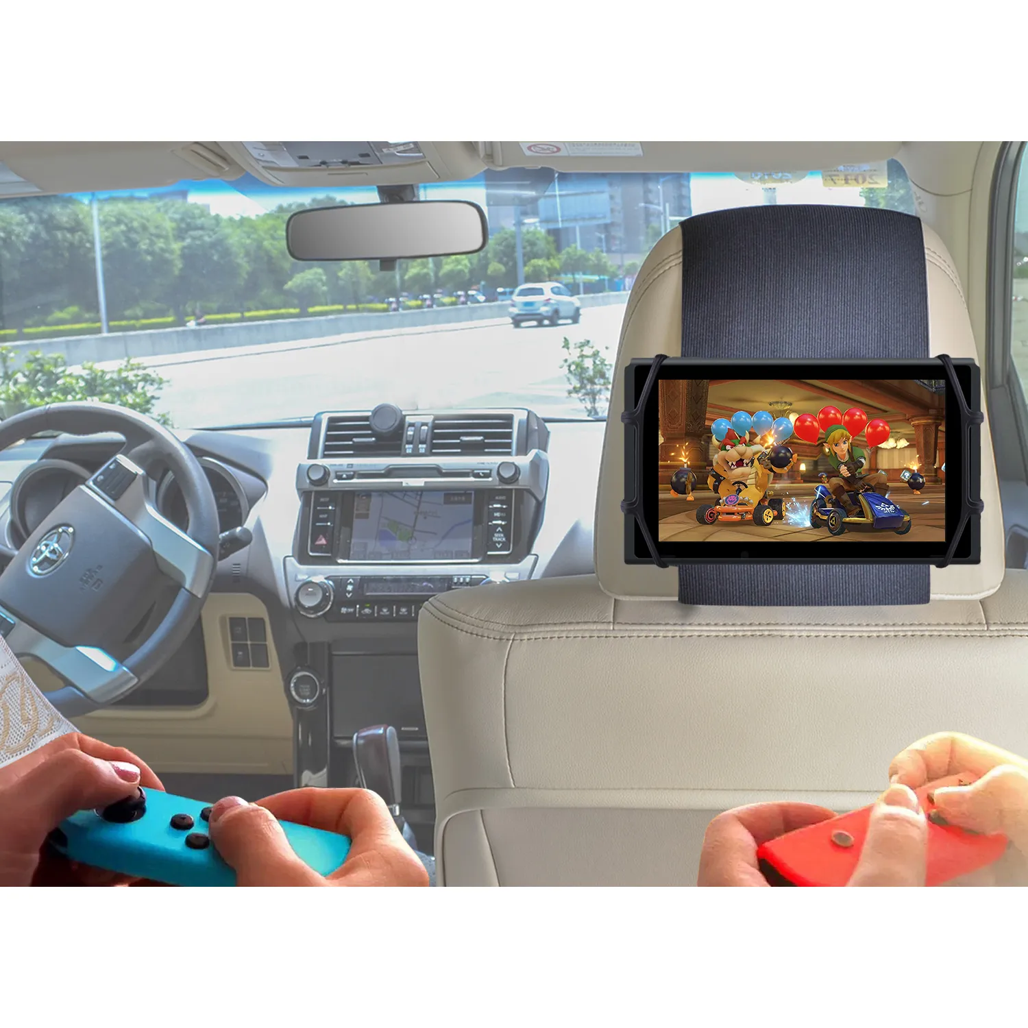Car Back Seat Car Mount TFY Car Headrest Mount Silicon Houder voor Switch en 7 - 10 inch Tablets -Zwart