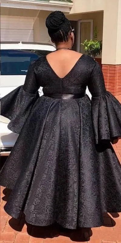 Custom Made Black African Plus Size A Line Black Glitter Formal