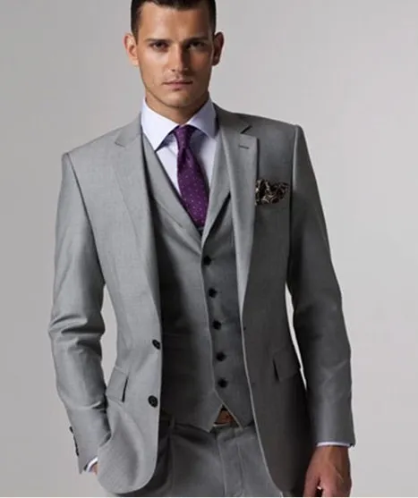 2018 por encargo traje gris claro vestido formal hombres trajes de boda para hombres Slim Fit novio esmoquin para hombres mejor traje de hombre (chaqueta + chaleco + pantalón + corbata)