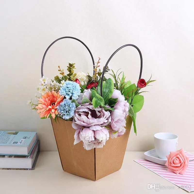 Складные корзины для хранения с двойной ручкой сочные растения крафт-бумага цветок корзина для домашнего декора поставки 2 4jc3 ff