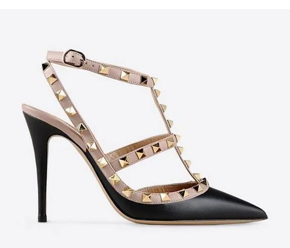 Designer Pointed new 2023 womens heels Patent Leather Sandals fashion brand Studded Strappy womens valentine heel Shoes