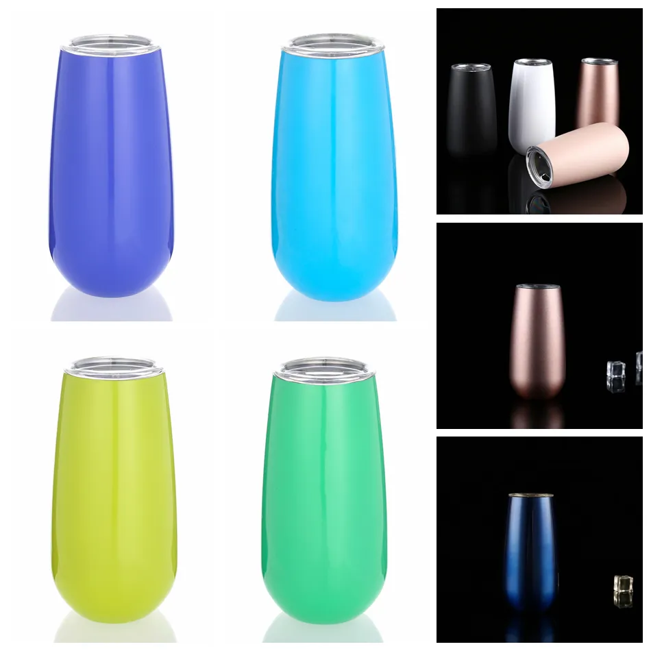 6oz Egg Cups Wijnglazen Tumblers 9 Kleuren Stemless Roestvrijstalen Dubbelwandige vacuüm Geïsoleerde Mokken met Lid Kinderbeker OOA5362