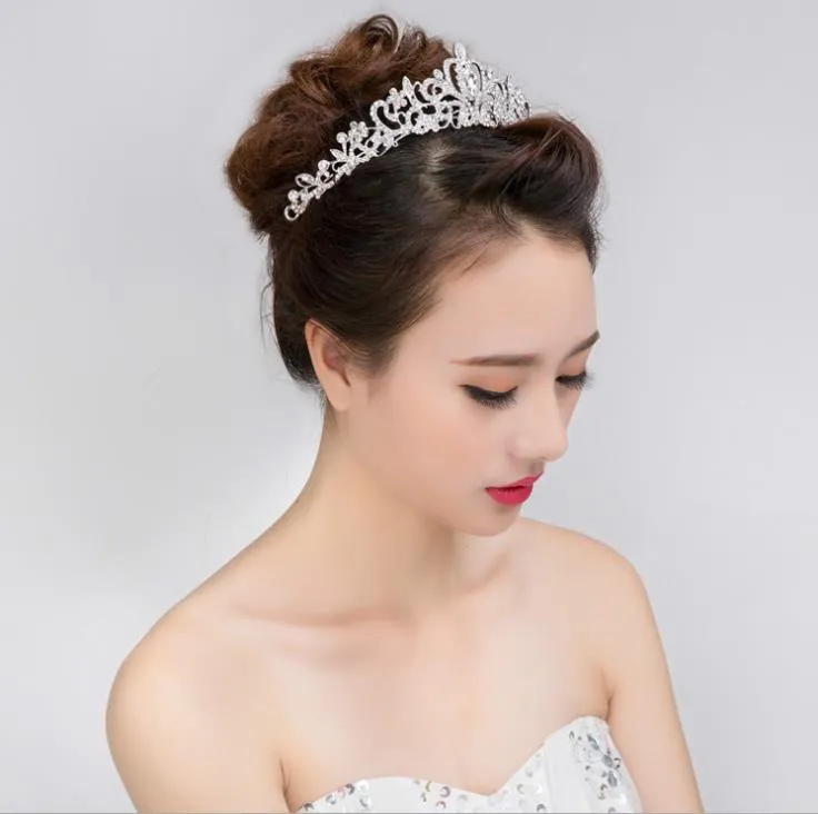 De bruid bruiloft diamanten tiara kroon legering haarstyling bruiloft hoofdtooi1667025