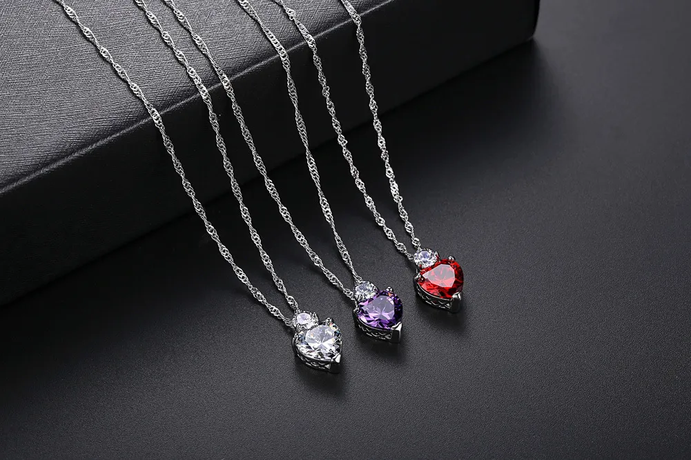 Alta qualidade CZ Coração colar brincos conjuntos de strass cristal Charme pingente Charme Sterling silver Cadeia Para mulheres Moda Jewerly