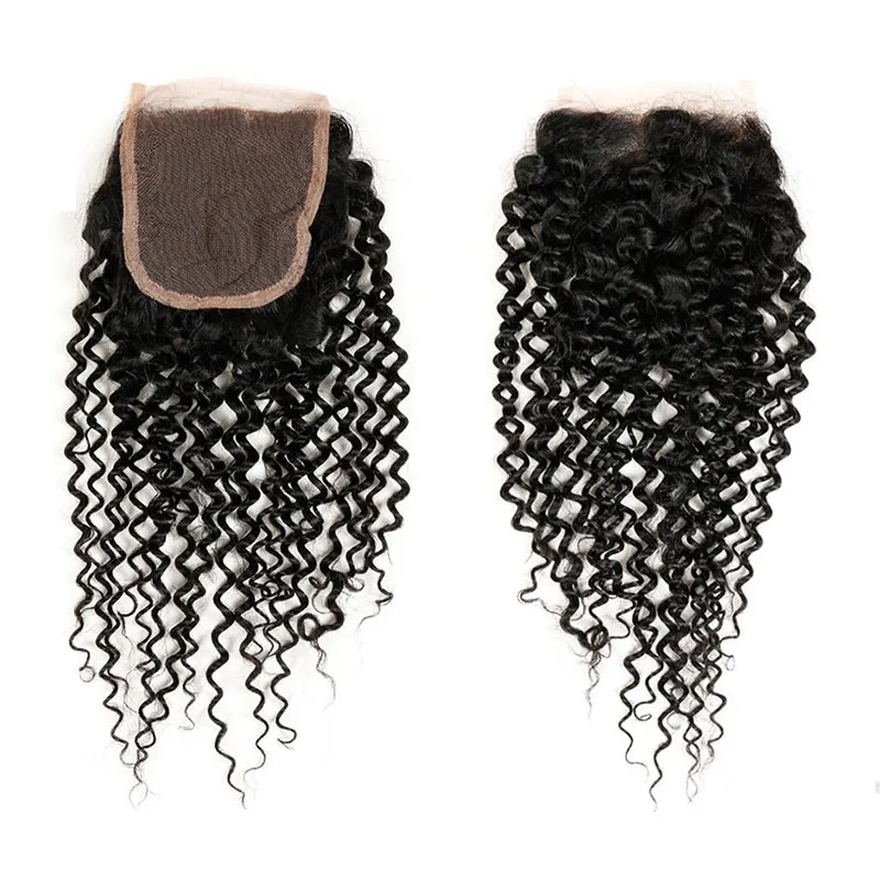 Brazilian Kinky Curly Human Hair 3 Bundles With Closure Cheap Non Remy Virgin Human Hair Weave Extensions With Lace Closure