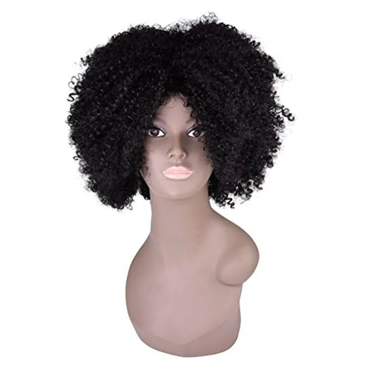 Дешевые Afro Kinky завитые полные парики шнурка для чернокожих женщин парики Kanekalon волокна Короткие вьющиеся кудрявый парик волос