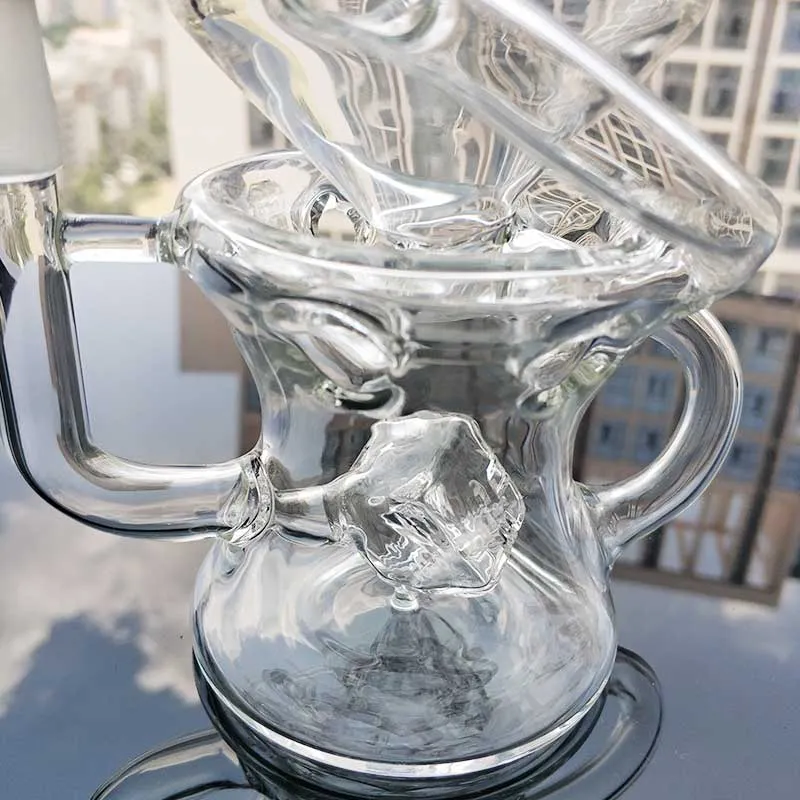 Yeni Tasarım Cam Bongs Yarım Fab Yumurta Şekli Dab Petrol Kuleleri 14.5mm Erkek Ortak Recycler Küp Perc Banger ile Mor Su Boruları