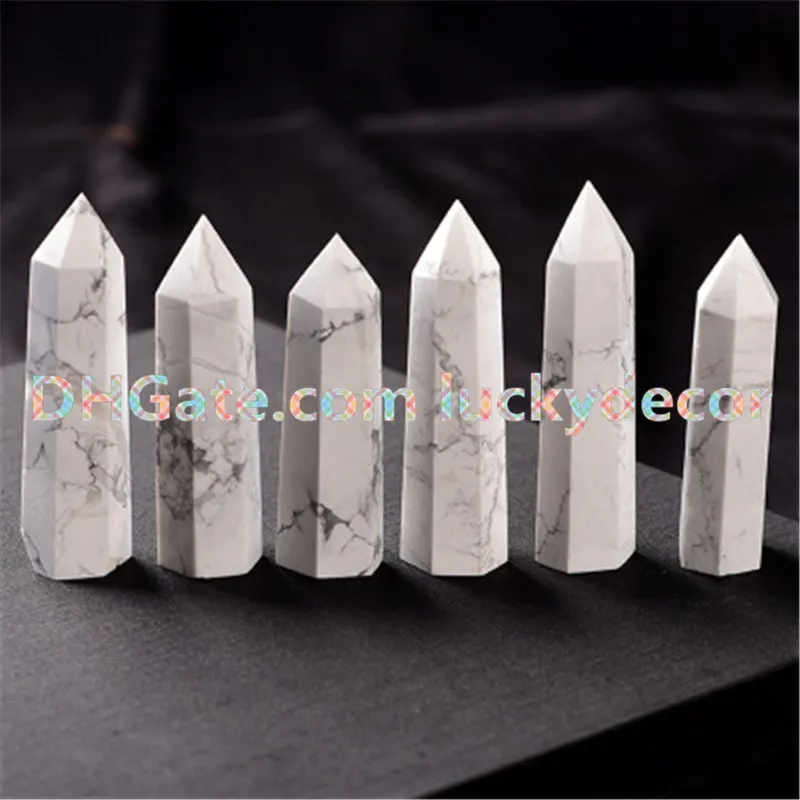 Agradável 6.5 cm-8.5 cm Natural Branco Polido Turquesa Prism Varinha Mármore Howlite Obelisco De Cristal Ponto De Quartzo Cura Espécime de Pedra de Alta Qualidade