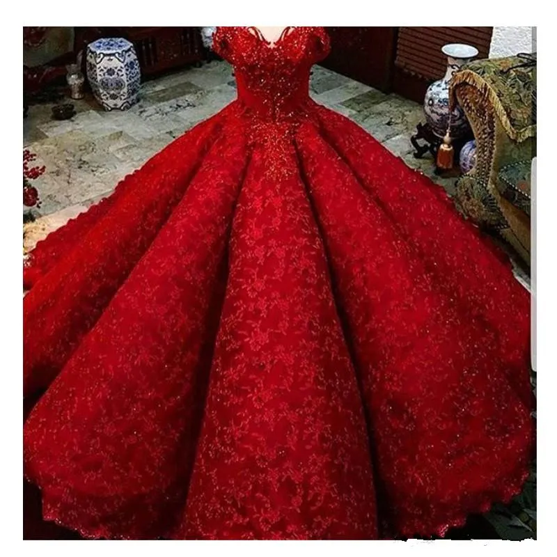 Off Shoulder Red Prom Dress Sparkle Ball Gown Wedding Dress