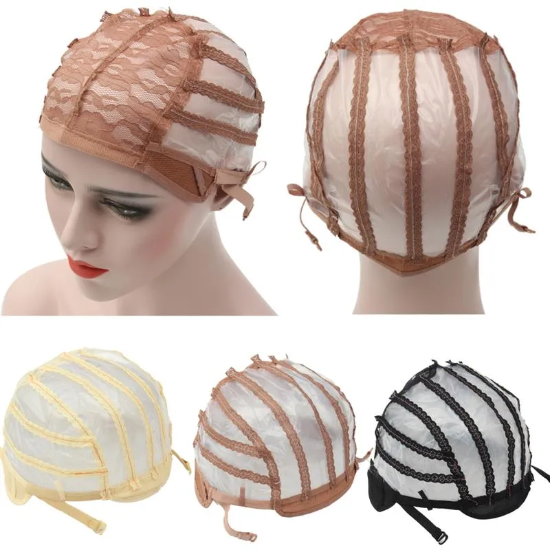 Nuovo berretto per parrucca Cappucci in rete elasticizzata superiore Berretto per tessitura Retina per capelli con cinturino regolabile posteriore per realizzare parrucche in 3 colori
