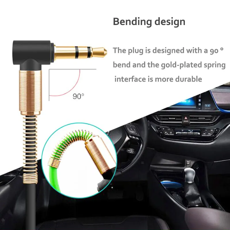 Aluminium Legering Auto Aux Cables 3.5mm Mannelijk naar Mannelijke Rechtse Hoek Auto Hulp Audio Kabel voor Telefoon MP3 Auto Stereo