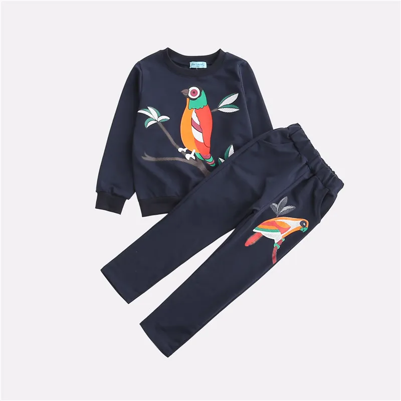 2018 Frühling Herbst Kinder Kleidung Sets Baby Kleidung Baumwolle Vögel Druck Sweatshirts Hosen Hosen Koreanische Mädchen Casual Trainingsanzüge