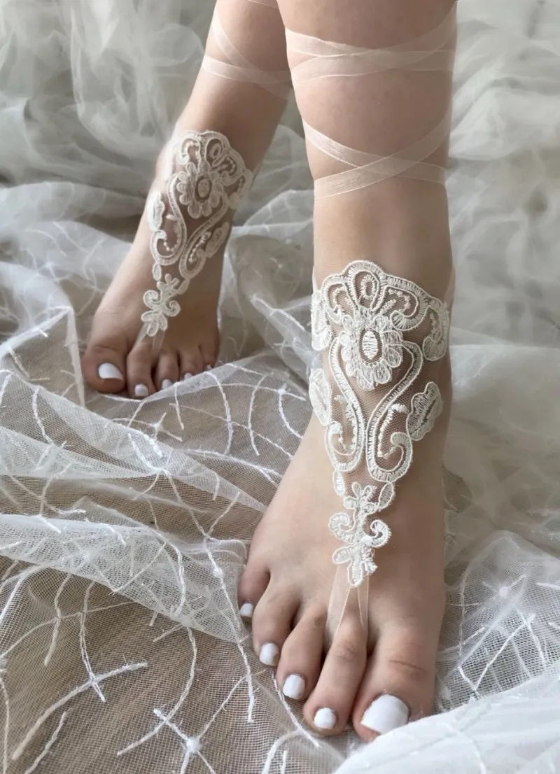 Nowy Design Lace Beach Wedding Boso Sandały 2018 Boho Łańcuch kostki Custom Made Bridal Druhna Jewelry Foot