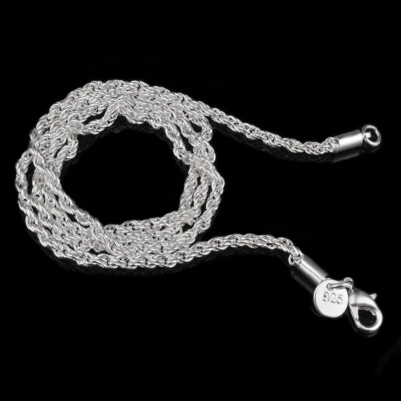 Bas prix en gros 3MM 925 en argent Sterling plaqué Twisted Corde Chaîne Collier 16-24inches Fashion Cadeau Bijoux pour hommes et femmes