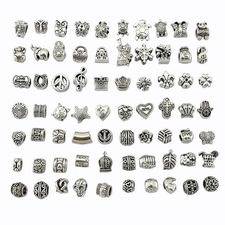 70 stijlen Tibet Silver Big Hole Kralen Voor European Charm Armbanden Pandora Armbanden Metalen Losse Kralen Sieraden DIY