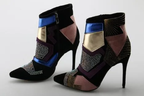 Botas tobilleras de mixto Botas tobillo adornadas con punta de cristal Botines tobilleros con