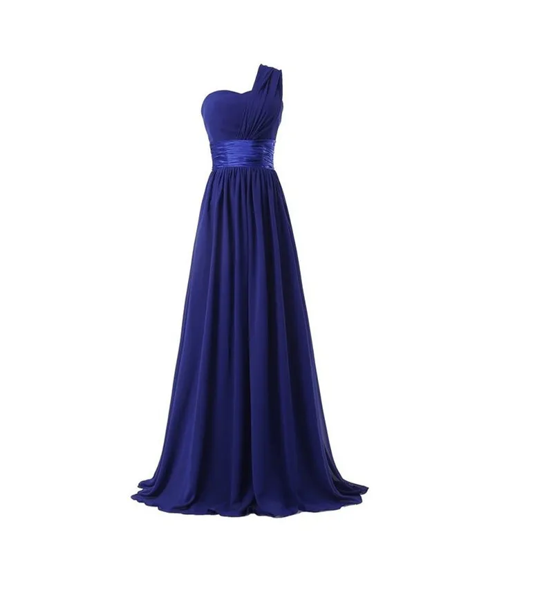 2018 Tanie Sexy Royal Blue One-Bore A-Line Długi Prom Dresses z Szyfonem Plus Size Party Sukienki Formalne Suknie Vestido De Festa BP15