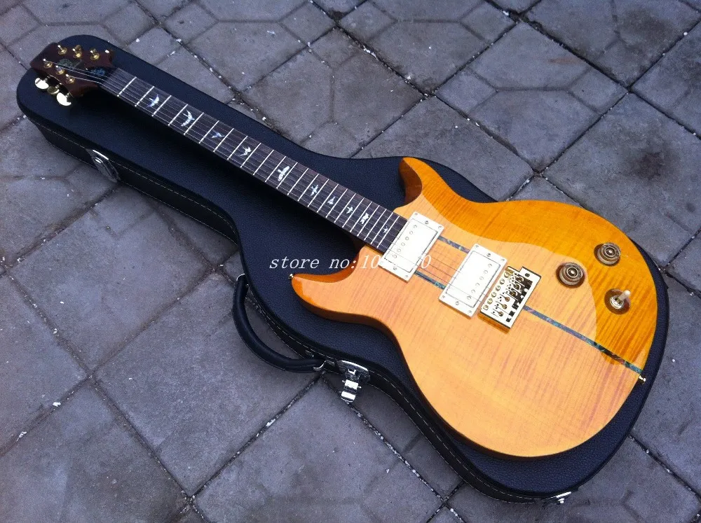 Guitare électrique modèle SANTANA, jaune éclaté, avec étui, nouvel arrivage, 4553199