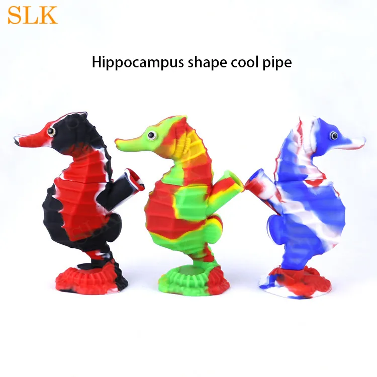 Hippocampus shape hand pipe with glass bowl protable spoon pipe silicone smoking pipes mini dab rig Silicone bongs Dry Herb Vaporizer 420
