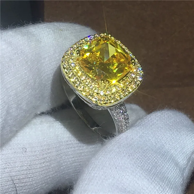 2018 Brand Luxury Female rings Cushion cut 3ct 5A Zircon Cz White Gold Filled Engagement wedding band ring for women Bridal